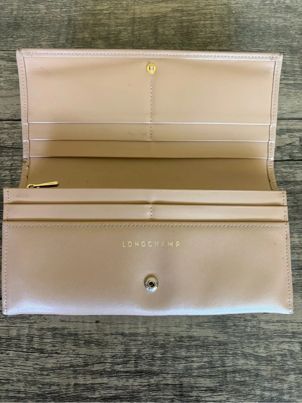 Long champ Leather Clutch Wallet with Gold Horse Emblem - Blush